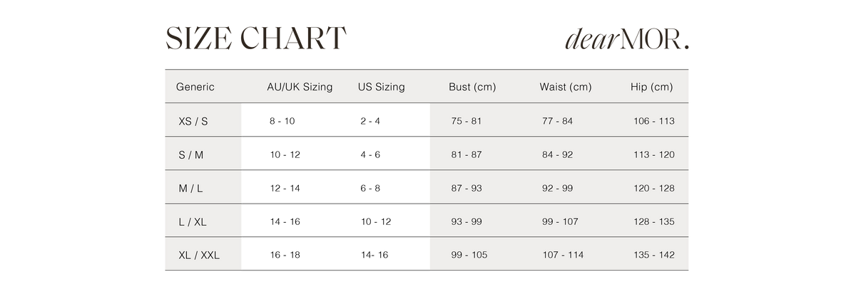 Deane Sizing Chart Size Guide – DearMOR